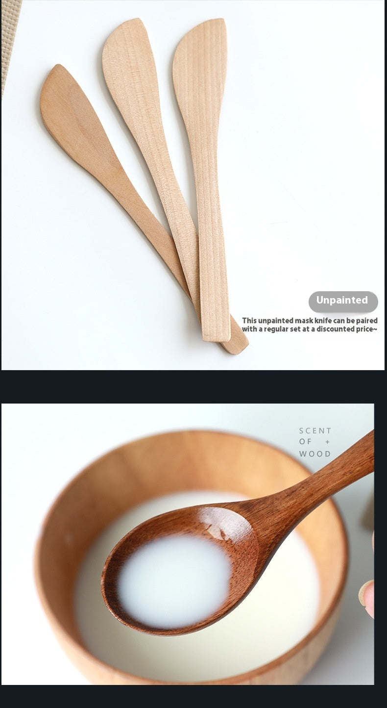 Wooden Bowl DIY Facial Mask Mixing Stick Beauty Spa Tools Three-piece Set